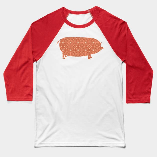 Pig Silhouette with Pattern Baseball T-Shirt by deificusArt